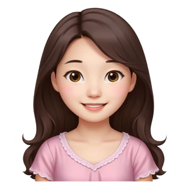 Korean girl in blue and white long haired brunette girl in light prink dresses smiling sticker