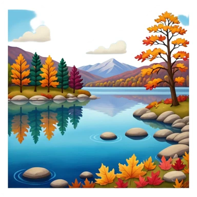 Beautiful lake during the fall, felt texture, scrapbooking sticker
