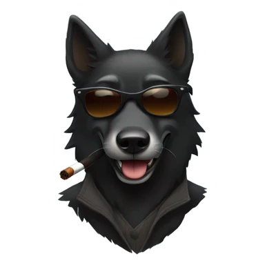 A short haired black wolf wearing sunglasses and smoking a cigar sticker