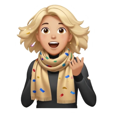 person with a sports scarf, excited expression, confetti in the air sticker