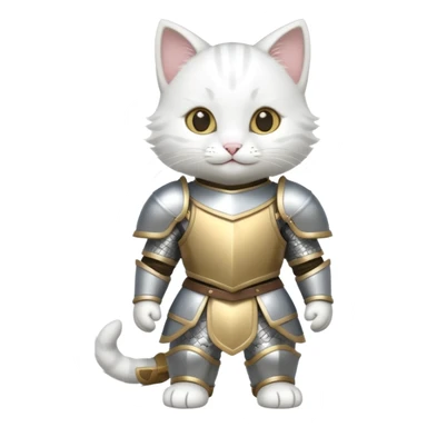 baby white cat in armor, full body, smile sticker