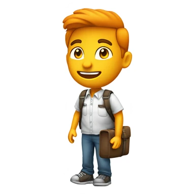 Un viajero joven y amigable, con camisa ligera, mochila y maleta, predominando el color naranja #c7743c. Sonriente, moderno y cálido. sticker