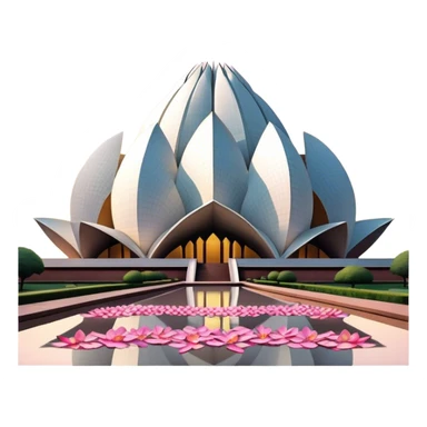 Cinematic Realistic Lotus Temple Landmark Emoji, showcasing the modern architectural marvel with petal‚Äêlike structures rendered with dynamic lighting and graceful textures. sticker