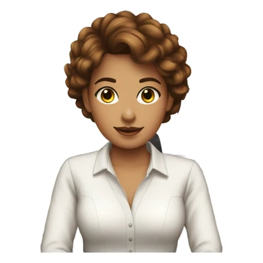 home office gilrs, pelo castaño y ojos marrones sticker