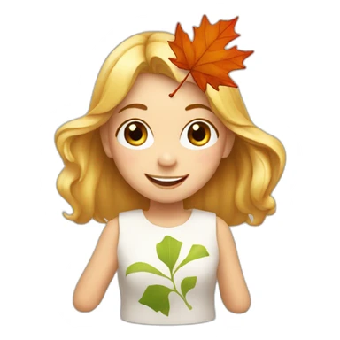 мa happy girl with a maple leaf sticker