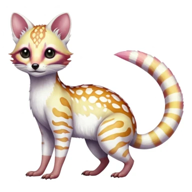 Iridescent white albino colorful fruity blingy crystalline Genet-Numbat-Ocelot-Lykoi-Tanuki-Cheetah-Ocicat-hybrid-fusion, full body sticker