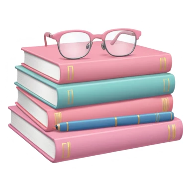 A pile of pastel pink books with glasses on top sticker