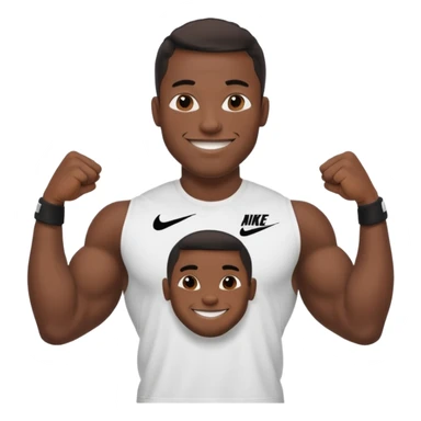 Jock black man smiling very very big biceps wearing “Nike” t shirt sticker
