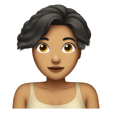 tan woman, long black hair, laying down in bed asleep sticker