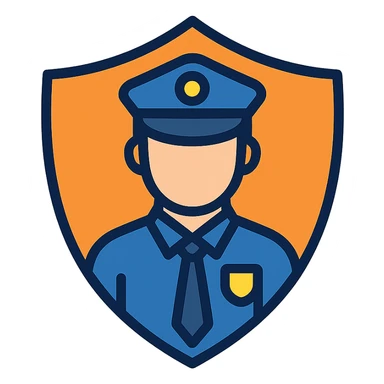 Professional security services logo, featuring a shield and a guard icon. sticker