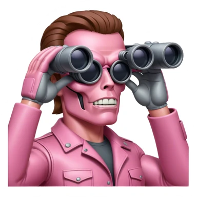 schwarzenegger-looking pink terminator looking through binocular sticker