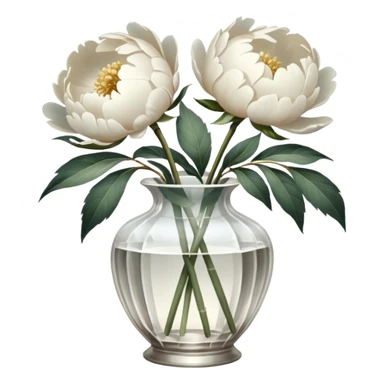White peonies in crystal vintage  vase  sticker