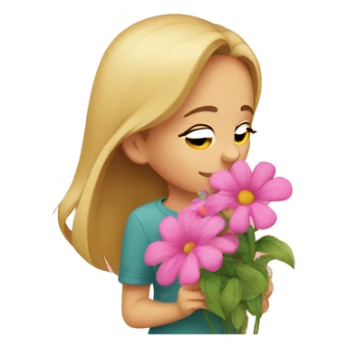 Girl sniffing flowers  sticker