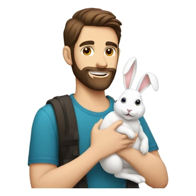 Brunette guy with a beard holds a white rabbit  sticker