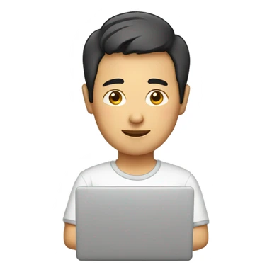 asian man with a laptop sticker