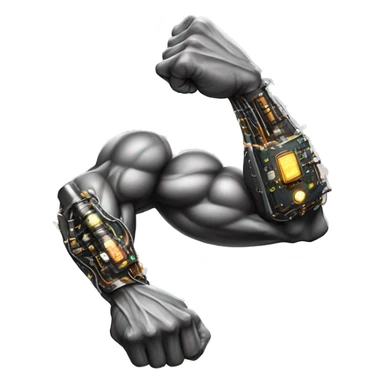 Flexing cyborg bicep and forearm with circuits and shocks sticker