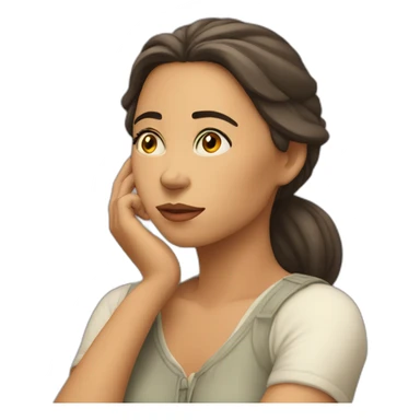 pensive, thoughtful woman touching her chin and looking up sticker