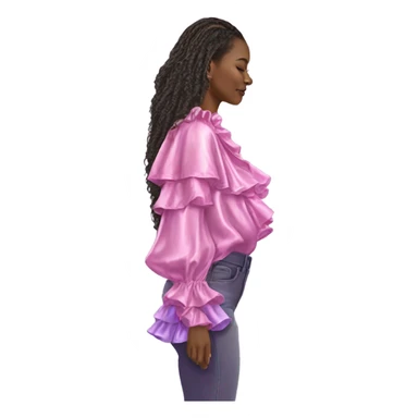 Realistic isolated side view of metallic pink color and pastel purple ombre  ruffle blouse.  sticker