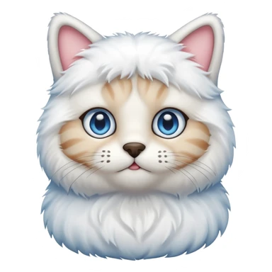 Teddy bear cat with white fur and blue eyes iOS style sticker