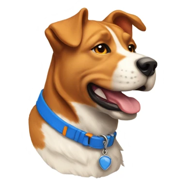 happy cute american stafford with simple blue collar with orange pendant from half side perspective sticker