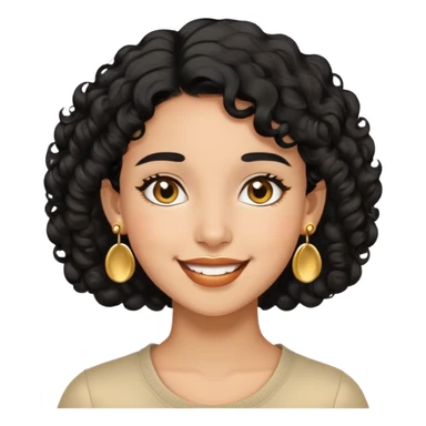 Girl showing happiness, medium skin tone, short curly black hair, gold earrings Minimal emoji showing happiness, medium skin tone, short curly black hair, gold earrings sticker