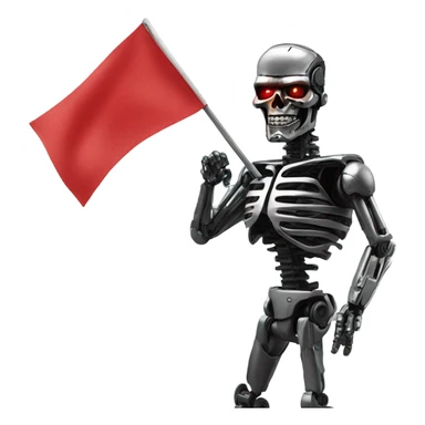 Terminator dancing with small red fabric flag in each hand sticker