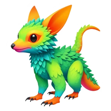 lush warm-colored colorful neon-colored Fakémon-Trico-creature (full body) sticker