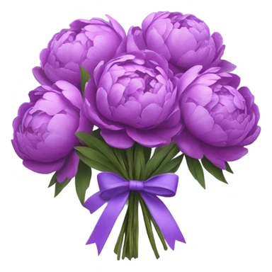 a bouquet of purple peonies tied with a light purple ribbon sticker