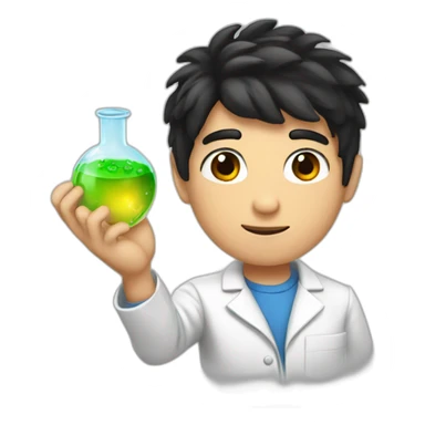 chemistry boy with black hair and his instumants on his hand sticker