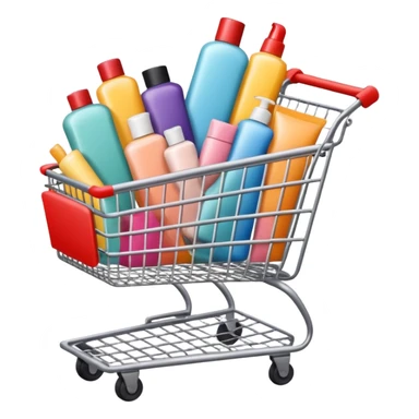 shopping cart full of brand-labeled beauty products sticker