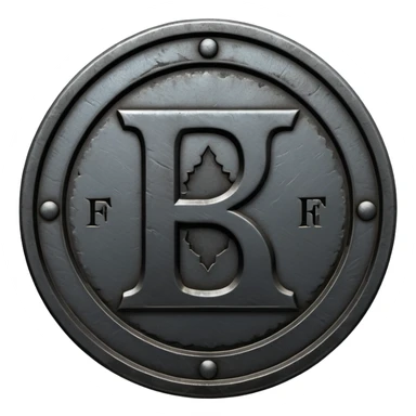 Minimal emoji, gothic metal coin made of black steel, engraved number f at the center, ancient industrial aesthetic, worn metal texture, no glow, no neon, flat emoji design, centered, transparent background sticker