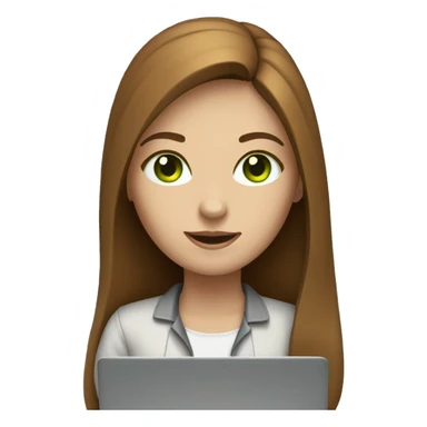 Female coder featuring a laptop. Shee has long brown hair, green eyes, white skin. sticker