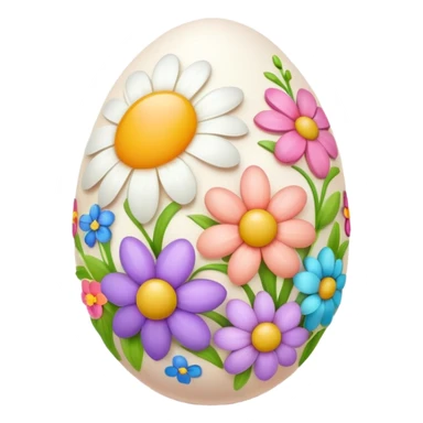 An egg decorated with colorful flowers, spring themed sticker