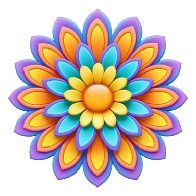 3D, psychedelic colored postcard with hippie style flower border sticker