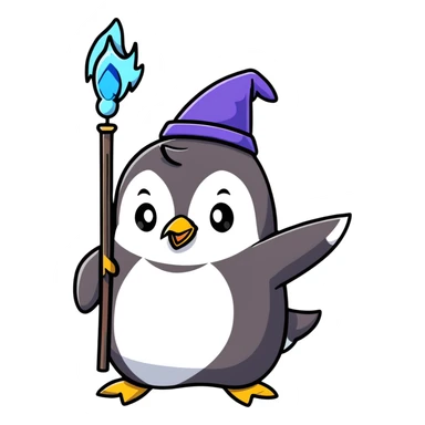 penguin wizard with staff casting magical energy sticker
