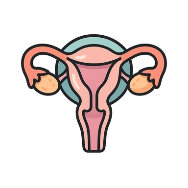female uterus, detailed with visible elements (ovaries, fallopian tubes), detailed shadows and highlights, thin clean contours, soft rounded shapes, pastel palette #98B5BC, #B5B3C1, #C9A3C9, #E4C0CA, #F7DCD1, #F7C0AA, modern Japanese pop art and sticker aesthetic, soft lighting, transparent background sticker