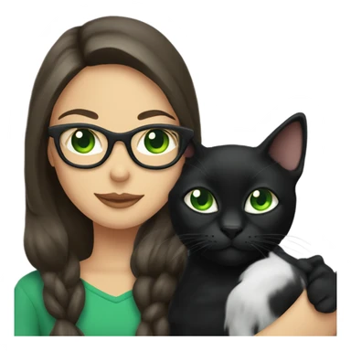 Black cat with green eyes holding by a brunette girl with glasses sticker