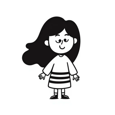 A cute hand-drawn girl named Elma with long hair and a friendly smile sticker