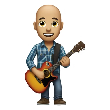 bald guy holding a guitar with a hat in his head and plaid shirt on rocking out sticker