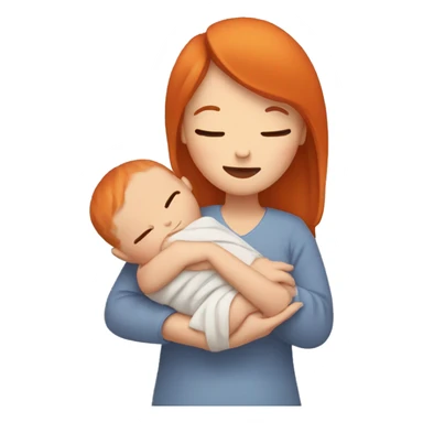 Newborn with brown hair being held by orange hair mom sticker