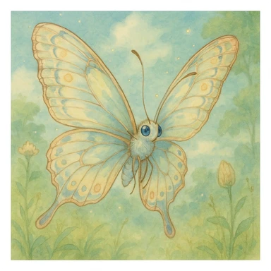 a butterfly in ghibli-inspired style, delicate and magical with soft colors sticker