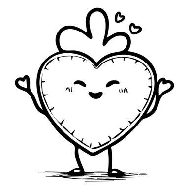 A playful mascot of heart-shaped butt cheeks shown upside down, with cute face, arms and legs. Hand-drawn outline style. sticker