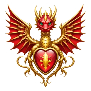 Golden Dragon with wings crest/brosch in a circle with red gems sticker