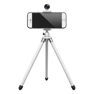 3D Apple-style emoji of a white tripod holding an iPhone 17,
rear view, visible camera lenses,
clean white background, smooth rounded design sticker