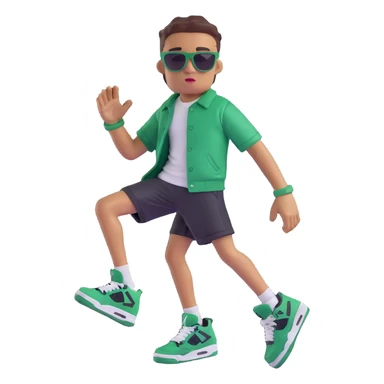 Jordan 4 Pine Green sneaker with arms, legs, and a cool facial expression with sunglasses sticker