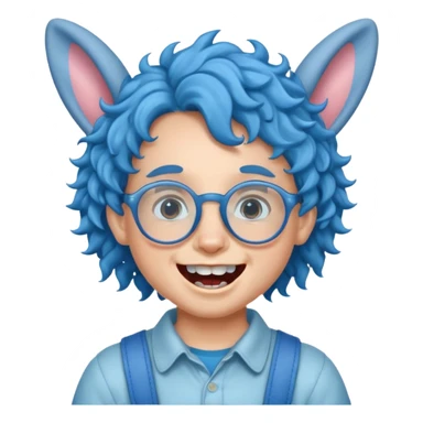 kid with teeth braces bunny eared blue haired curly big teeth and glassess sticker