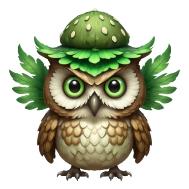 poisonous mushroom owl creature portrait, head and shoulders only, large beast-like owl eyes, mushroom cap feathers, glowing green spores, mystical forest monster, 3D cartoon, mobile game icon style, clean background, no text, no watermark

 sticker