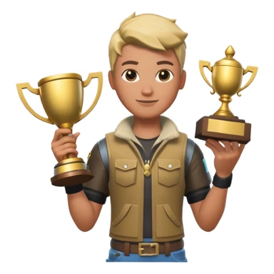 Fait moi une miniature YouTube avec un soin fortnite qui tien un tropher sticker