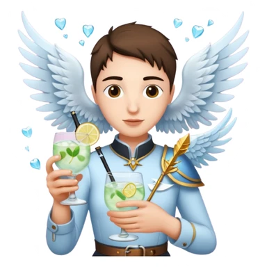 Cupis (with wings and hiss love arrows, holding gin tonic sticker