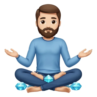 full body man long brown hair brown eyes medium beard white skin sitting cross-legged growing crystals from ground sticker